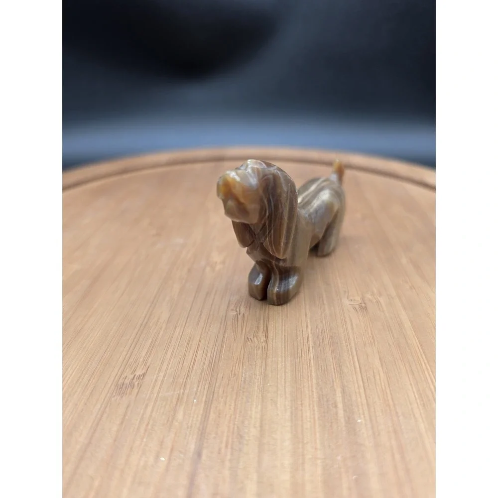 Vintage Hand Carved Onyx‎ Stone Dachshund Wiener Dog Figurine Brown Veining